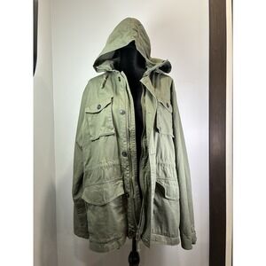 Sonoma Goods for Life Women's XL Utility Jacket Packable Hood Pockets Army Green